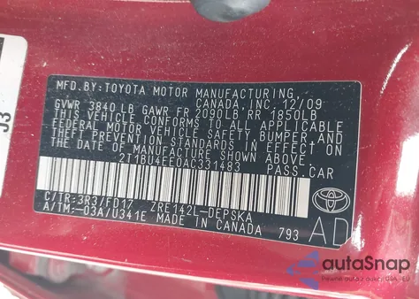 2010 Toyota Corolla S from USA, damaged, VIN 2T1BU4EE0AC331483